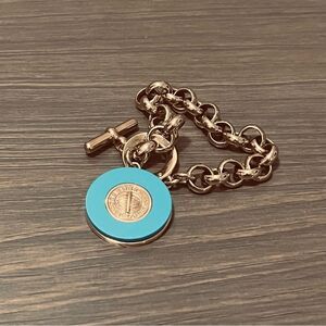 Marc Jacobs Gold Chunky Chain Bracelet Teal Blue Blue Medallion Toggle